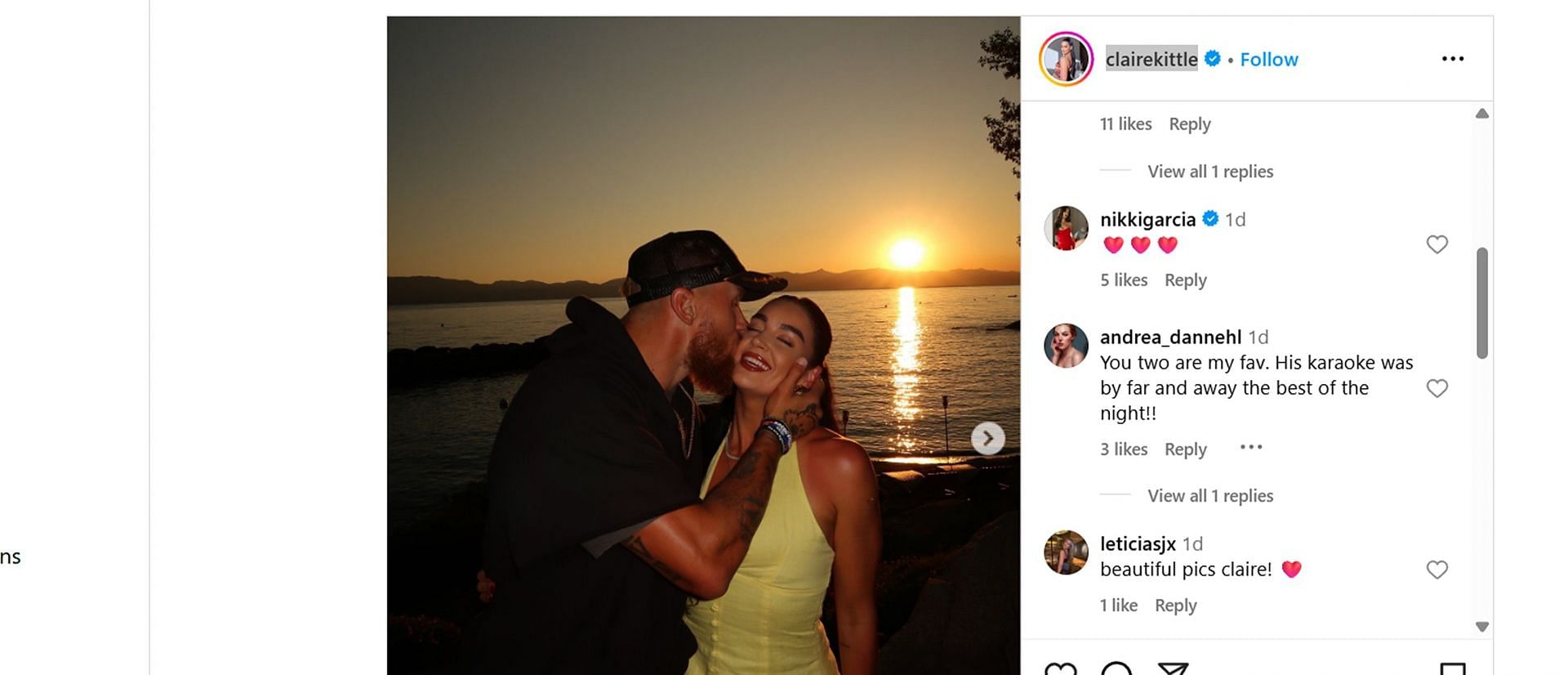 WWE icon Nikki Bella's reaction to Claire Kittle's IG post/@clairekittle